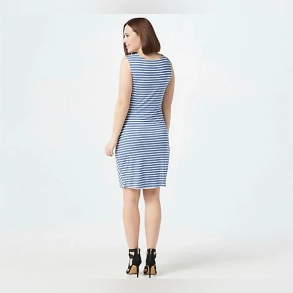 NWT Gibson Look Side Pleated Tank Dress Blue and White 3X - Picture 3 of 8